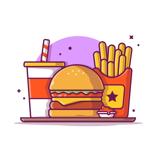 Burger French Fries Soft Drink Cartoon Vector Icon Illustration Food — Vetor de Stock