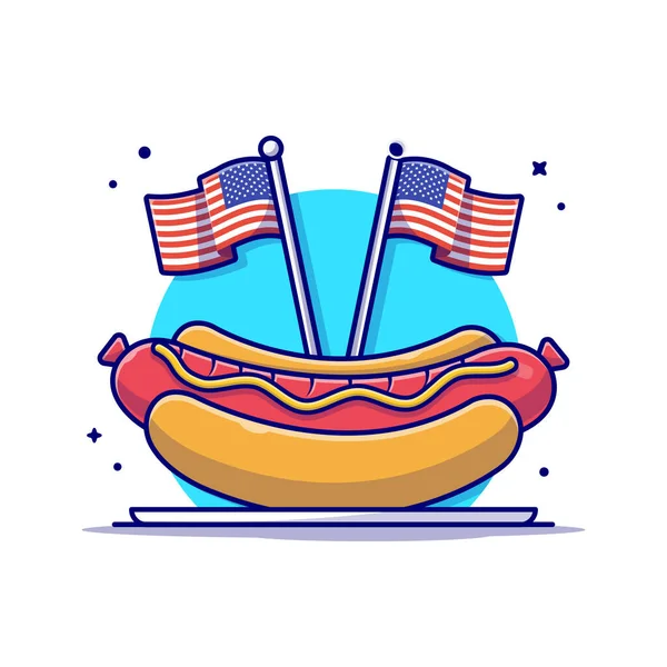Gustoso Hotdog Sul Piatto Con Usa Independence Day Flag Vector — Vettoriale Stock