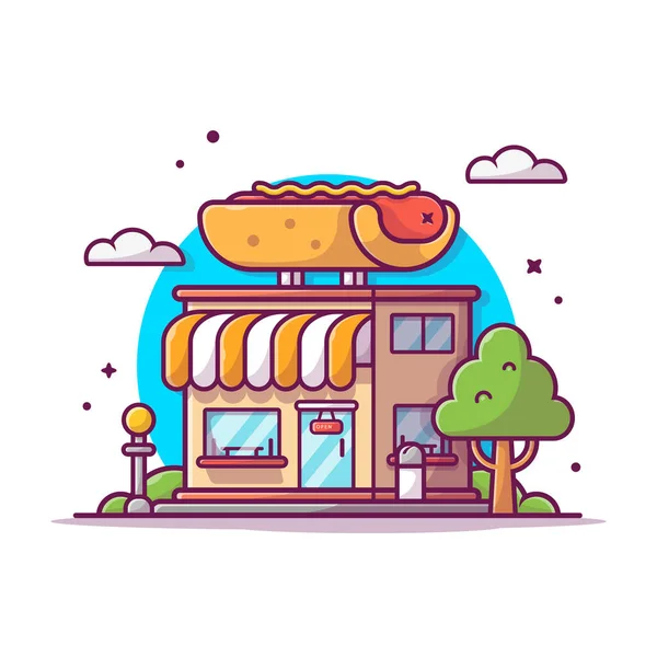 Hot Dog Shop Cartoon Vector Icon Illustration Building Food Icon — Stockový vektor