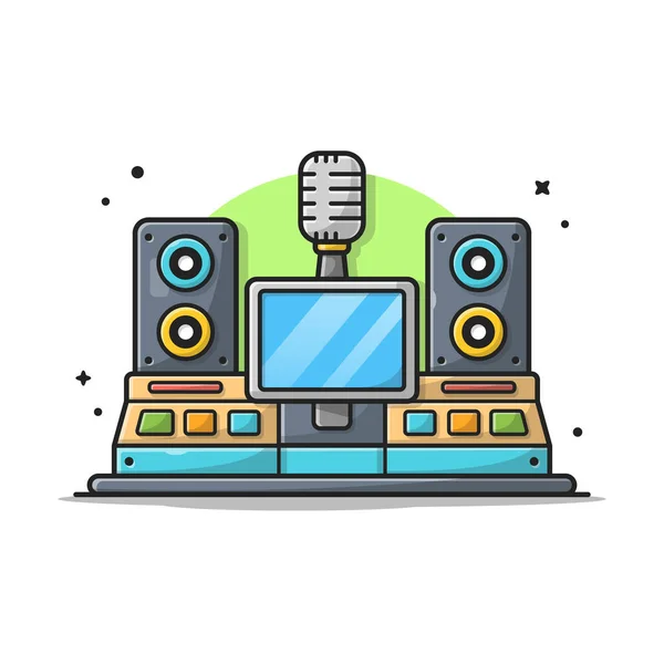 Modernes Tonstudio Mit Lautsprecher Und Mikrofon Cartoon Vector Icon Illustration — Stockvektor