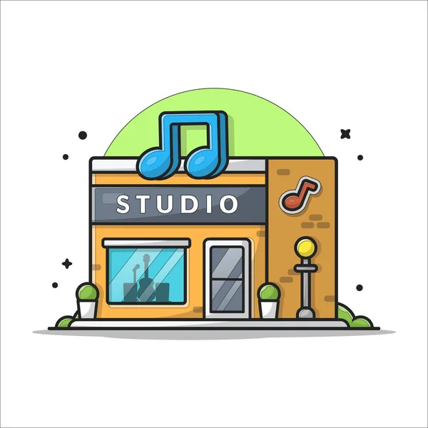 Modern Recording Industry Studio Building Architecture Cartoon Vector Icon Illustration — Stockvektor
