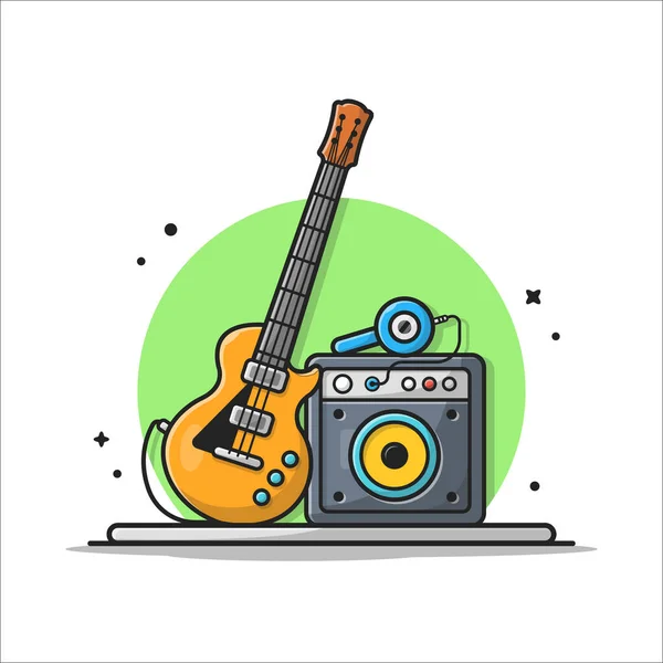 Guitarra Elétrica Com Alto Falante Áudio Som Fone Ouvido Cartoon — Vetor de Stock