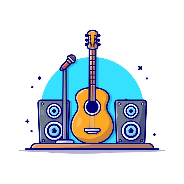 Guitarra Acústica Com Microfone Som Orador Música Cartoon Vector Icon — Vetor de Stock