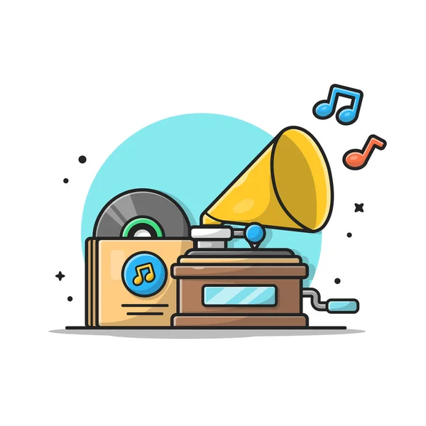 Oude Muziekspeler Met Grammofoon Met Vinyl Cartoon Vector Icon Illustratie — Stockvector