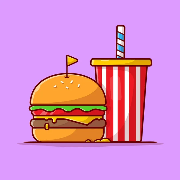 Burger和Soda卡通矢量图标示例 食物及饮品离子概念隔离溢价向量 平面卡通风格 — 图库矢量图片