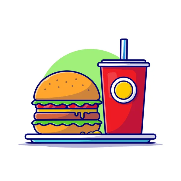 Burger Soda Cartoon Vector Icon Illustratie Eten Drinken Icoon Concept — Stockvector