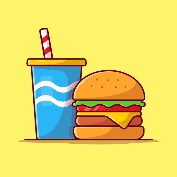 Burger Soda Cartoon Vector Icon Illustration Inglés Comida Bebida Concepto — Vector de stock