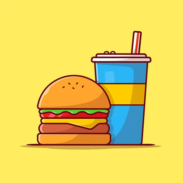 Ilustracja Burger Soda Cartoon Vector Koncepcja Ikony Żywności Picia Izolowany — Wektor stockowy