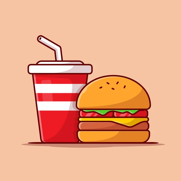 Burger Und Soda Cartoon Vector Icon Illustration Essen Und Trinken — Stockvektor