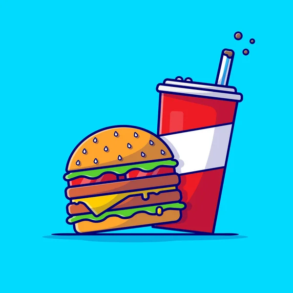Burger Szóda Rajzfilm Vektor Ikon Illusztráció Élelmiszer Ital Ikon Koncepció — Stock Vector