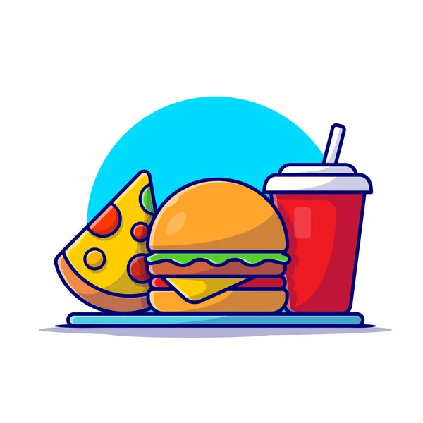 Burger Pizza Und Soda Cartoon Vector Icon Illustration Essen Und — Stockvektor