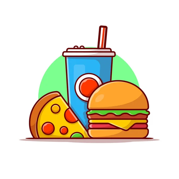 Burger Pizza Och Läsk Tecknad Vektor Ikonillustration Mat Och Dryck — Stock vektor