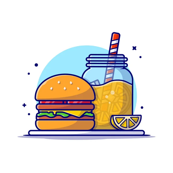 汉堡和橙汁卡通矢量图标说明 食物及饮品离子概念隔离溢价向量 平面卡通风格 — 图库矢量图片