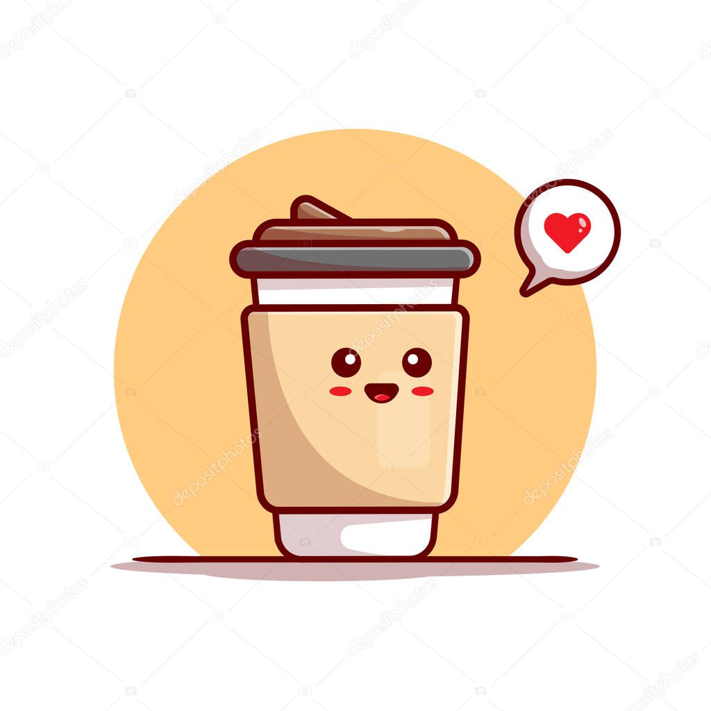 Cute Coffee Cup Cartoon Vector Icon Illustration. Food And Drink Icon Concept Isolated Premium Vector. Flat Cartoon Style