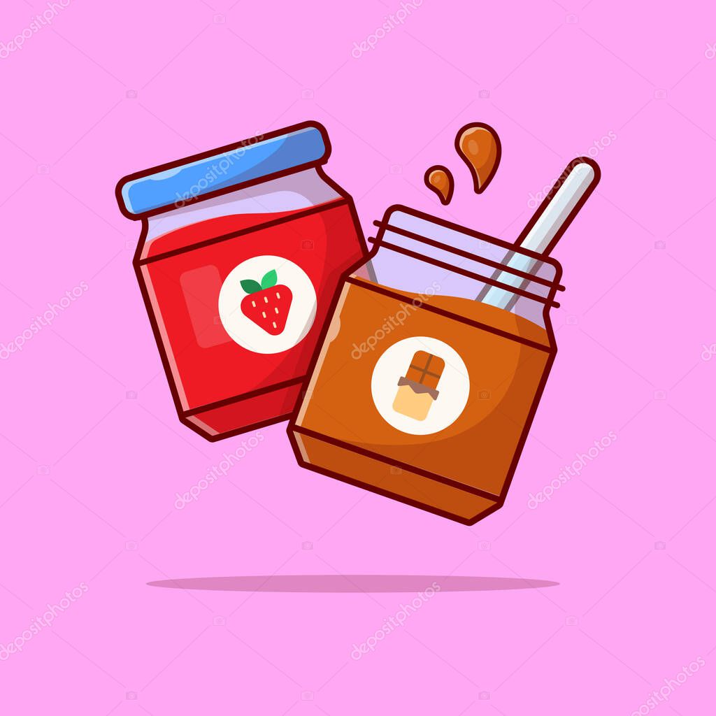Strawberry Jam And Peanut Butter Cartoon Vector Icon Illustration. Food Object Icon Concept Isolated Premium Vector. Flat Cartoon Style