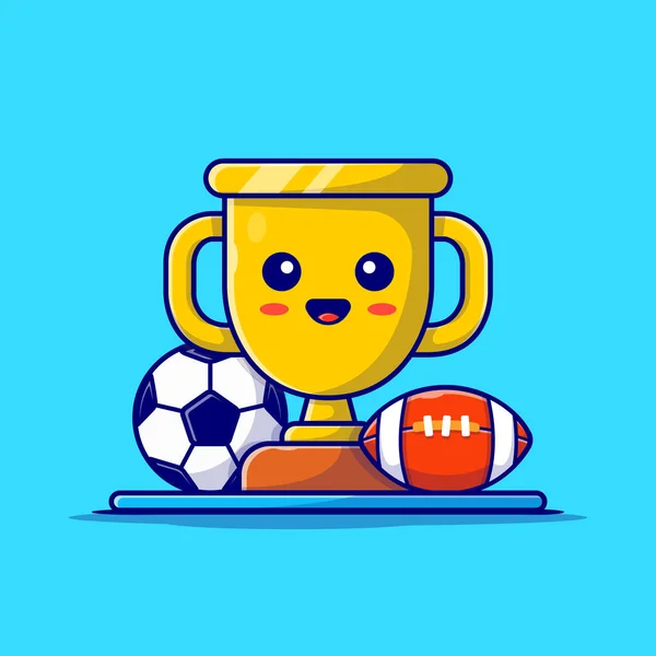 Nette Sport Trophäe Mit Soccer Ball Und Rugby Cartoon Vector — Stockvektor