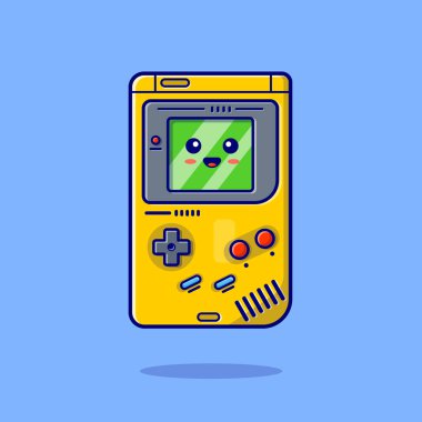 Tatlı Gameboy Çizgi Film Vektör Simgesi İllüstrasyonu. Eğlence Teknolojisi Simgesi İzole edilmiş Premium Vektörü. Düz Çizgi Film Biçimi