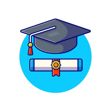 Graduation Hat And Bachelor Certificates Cartoon Vector Icon Illustration. Education Object Icon Concept Isolated Premium Vector. Flat Cartoon Style