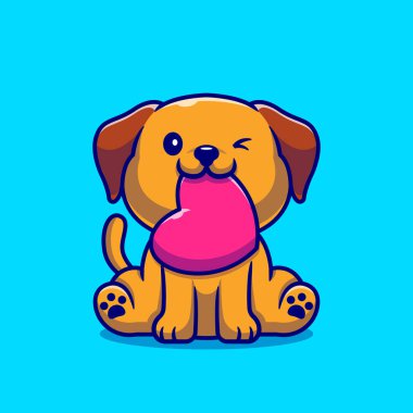 Aşk Çizgi Filmi Vektör Simgesi İllüstrasyonlu Şirin Köpek. Hayvan Doğa Simgesi İzole edilmiş Premium Vektörü. Düz Çizgi Film Biçimi