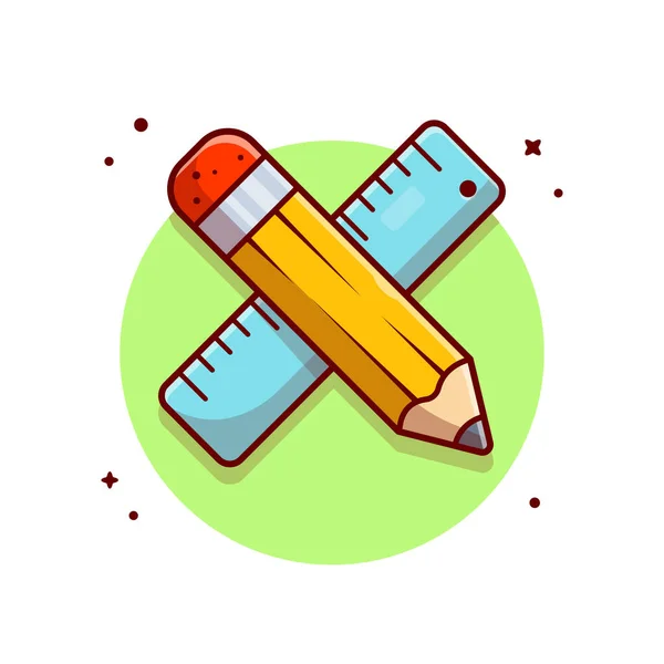 Pencil Ruler Cartoon Vector Icon Illustration Education Object Icon Concept — Stock vektor