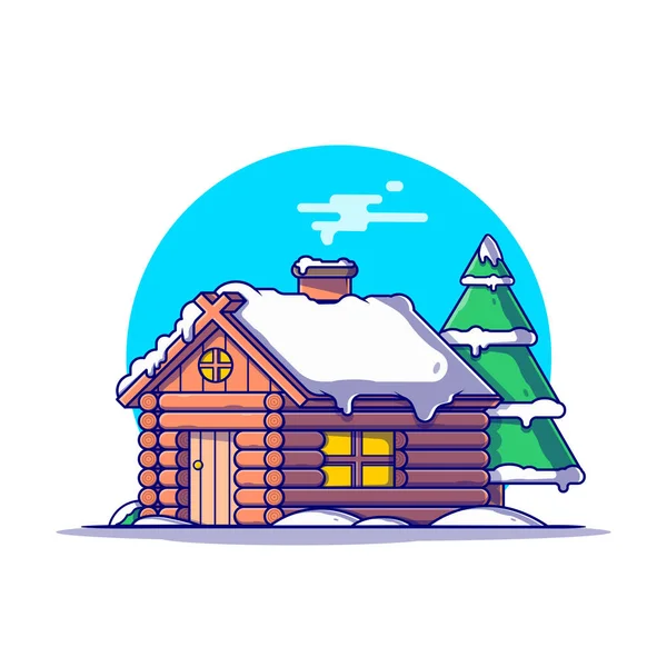 Snow Cabin Winter Cartoon Vector Icon Illustration Building Holidays Icon — Stockvektor