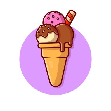 Ice Cream Cone Cartoon Vector Icon Illustration. Food And Drink Icon Concept Isolated Premium Vector. Flat Cartoon Style
