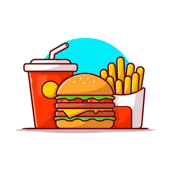 Burger Sült Krumpli Szóda Rajzfilm Vektor Ikon Illusztráció Élelmiszer Objektum — Stock Vector