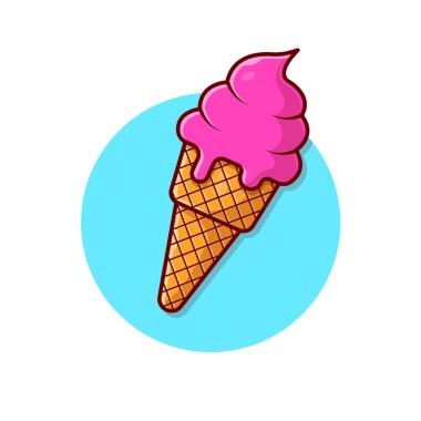 Ice Cream Cone Cartoon Vector Icon Illustration. Food And Drink Icon Concept Isolated Premium Vector. Flat Cartoon Style