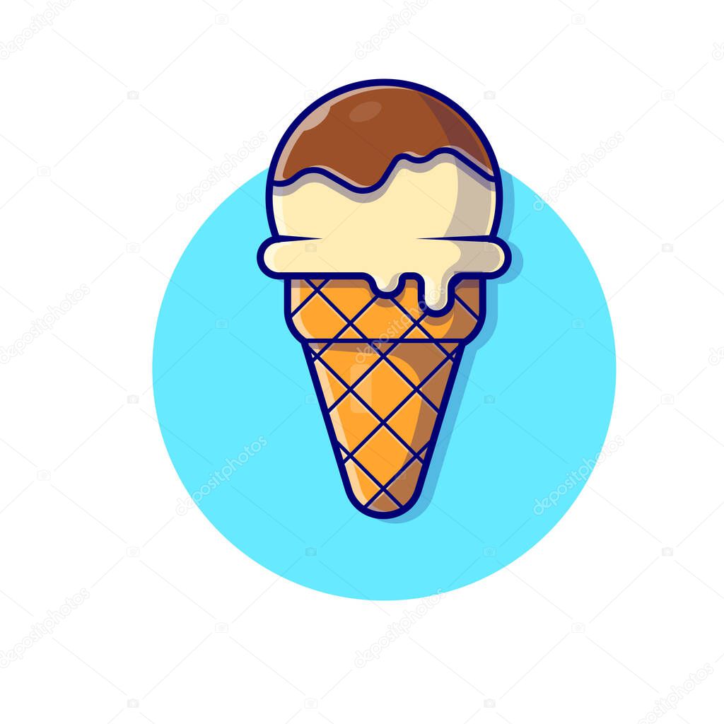 Ice Cream Cone Cartoon Vector Icon Illustration. Food And Drink Icon Concept Isolated Premium Vector. Flat Cartoon Style