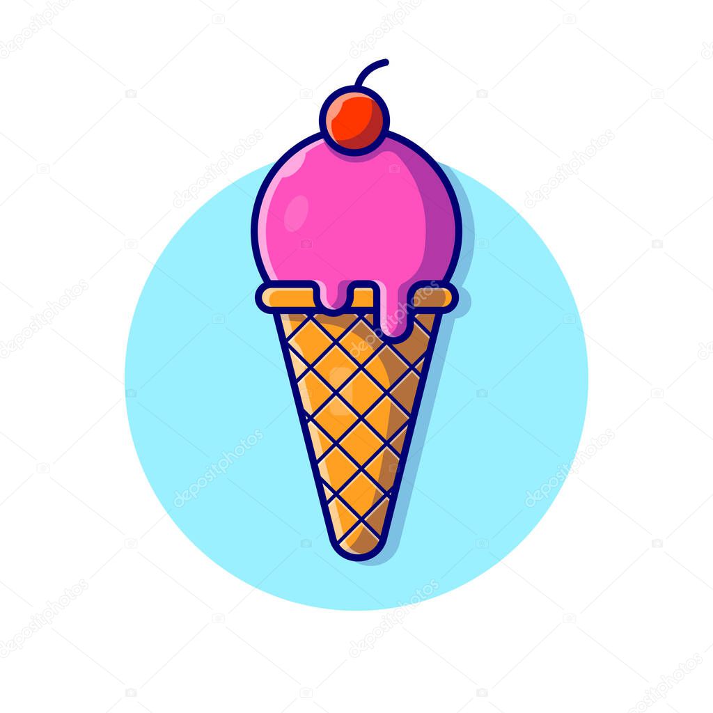 Ice Cream Cone Cartoon Vector Icon Illustration. Food And Drink Icon Concept Isolated Premium Vector. Flat Cartoon Style