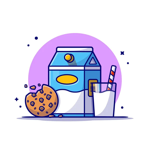 牛奶与饼干 漫画病媒图标说明 食品饮水机概念隔离溢价向量 平面卡通风格 — 图库矢量图片