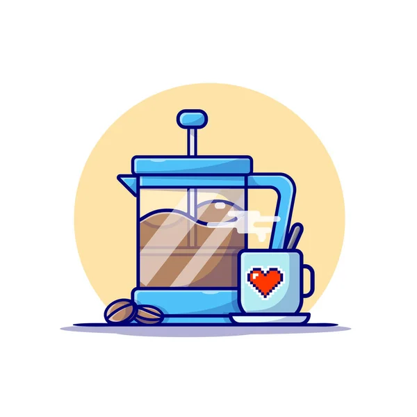 Hot Coffee Teapot Bean Cartoon Vector Icon Illustration Food Drink — Stock Vector