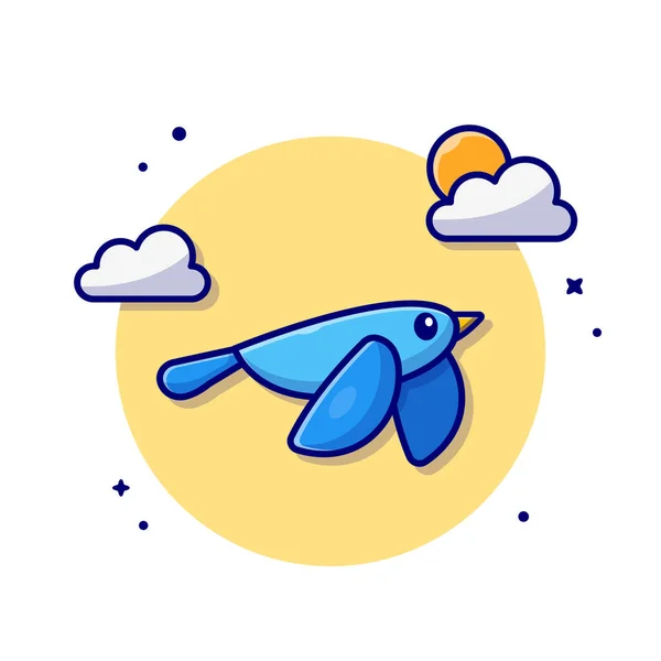 Cute Blue Bird Flying With Cloud And Sun Cartoon Vector Icon Illustration. Animal Nature Icon Concept Isolated Premium Vector. Flat Cartoon Style