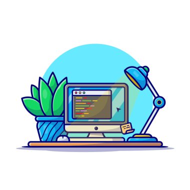 Çalışma Alanı Çizgi Film Vektör Simgesi İllüstrasyonu. Teknoloji Nesnesi Simgesi İzole edilmiş Premium Vektörü. Düz Çizgi Film Biçimi