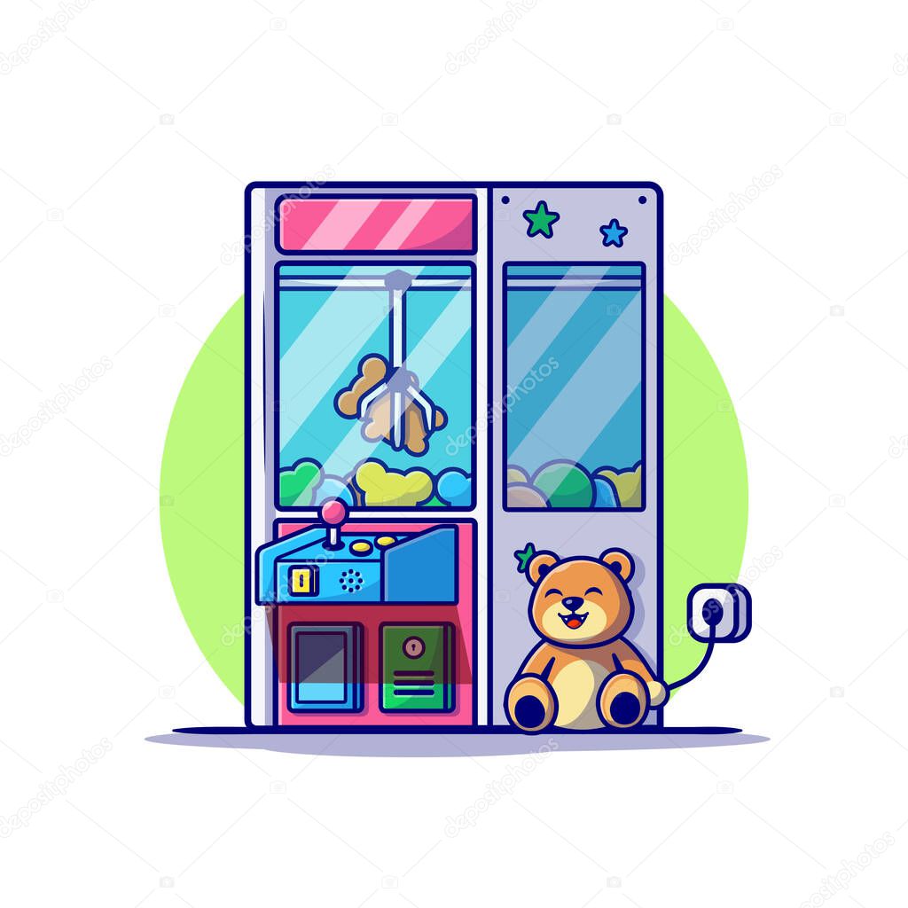Claw Machine with Cute Teddy Bear Cartoon Vector Icon Illustration. Technology Object Icon Concept Isolated Premium Vector. Flat Cartoon Style