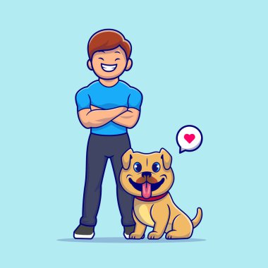Köpek çizgi filmi Vektör Simgesi İllüstrasyonlu Sevimli Adam. Hayvan Simgesi Tasviri İzole Edilmiş Premium Vektörü. Düz Çizgi Film Biçimi
