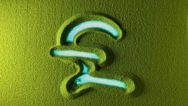 Hand Zeichnet Das Pfund Währungssymbol Den Grünen Sand Und Löscht — Stockvideo
