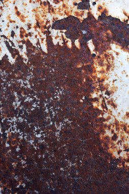 Eski demir bir çarşaf. Eski çatlak boya. Paslı metal yüzey. Paslı çelik. Eski tarz. Paslı demir. arkaplan ve metin için. Yakın plan. Oksitlenme, yıkım. aşınmış yüzey.