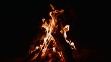 Yakacak odun yakar, gece ateş kömürü yakar. Ölen bir kamp ateşi çukurunda yanan kızgın kömürler. Geceleri kazıktaki kömürlerden portakal parlıyor. Siyah arkaplanda alevler