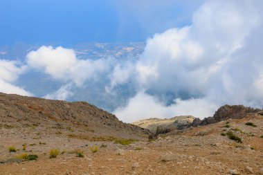 Very beautiful view from the top of Mount Tahtali or Olympos of the Kemer district of Antalya province in Turkey. A popular tourist spot for sightseeing and skydiving. Background or landscape