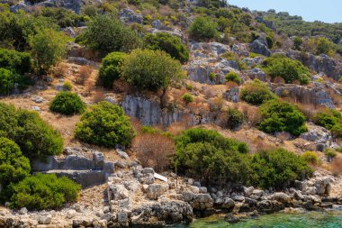 The ruins of a sunken ancient city on the island of Kekova another name for Karavola, Lycian Dolichiste near Demre and Kas in Turkey in the province of Antalya, one of the centers of Lycia