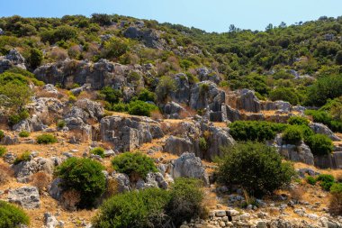 The ruins of a sunken ancient city on the island of Kekova another name for Karavola, Lycian Dolichiste near Demre and Kas in Turkey in the province of Antalya, one of the centers of Lycia