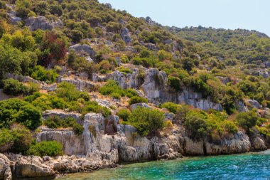 The ruins of a sunken ancient city on the island of Kekova another name for Karavola, Lycian Dolichiste near Demre and Kas in Turkey in the province of Antalya, one of the centers of Lycia