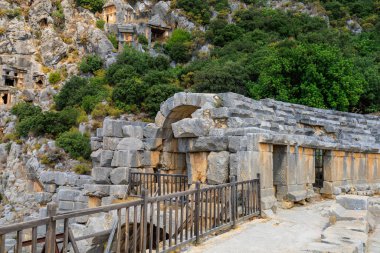 The ruins of the acropolis in Demre, the former Kale in Turkey in the province of Antalya, one of the main centers of Lycia, the ancient city of Myra. Grandiose ancient buildings