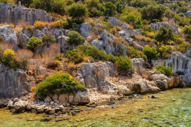 The ruins of a sunken ancient city on the island of Kekova another name for Karavola, Lycian Dolichiste near Demre and Kas in Turkey in the province of Antalya, one of the centers of Lycia