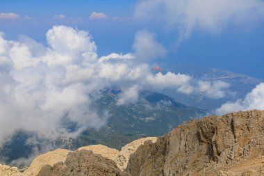 Very beautiful view from the top of Mount Tahtali or Olympos of the Kemer district of Antalya province in Turkey. A popular tourist spot for sightseeing and skydiving. Background or landscape