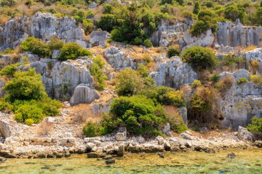 The ruins of a sunken ancient city on the island of Kekova another name for Karavola, Lycian Dolichiste near Demre and Kas in Turkey in the province of Antalya, one of the centers of Lycia