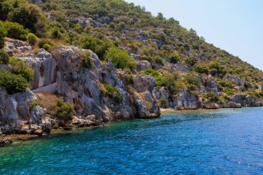 The ruins of a sunken ancient city on the island of Kekova another name for Karavola, Lycian Dolichiste near Demre and Kas in Turkey in the province of Antalya, one of the centers of Lycia
