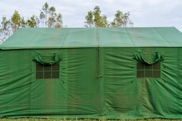 Special military tent for emergencies and rescue work. Background with selective focus and copy space