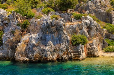 The ruins of a sunken ancient city on the island of Kekova another name for Karavola, Lycian Dolichiste near Demre and Kas in Turkey in the province of Antalya, one of the centers of Lycia